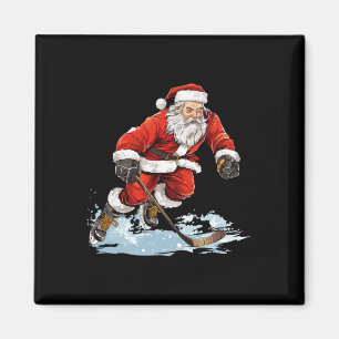 Xmas Holiday Fun Santa Playing Ice Hockey Christma Magnet