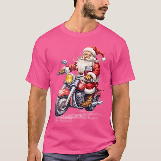 Xmas Holiday Funny Santa Ride Motorbike Christmas T-Shirt (Front)