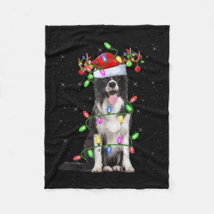 Xmas Holiday Lighting Santa Border Collie Dog Chri Fleece Blanket