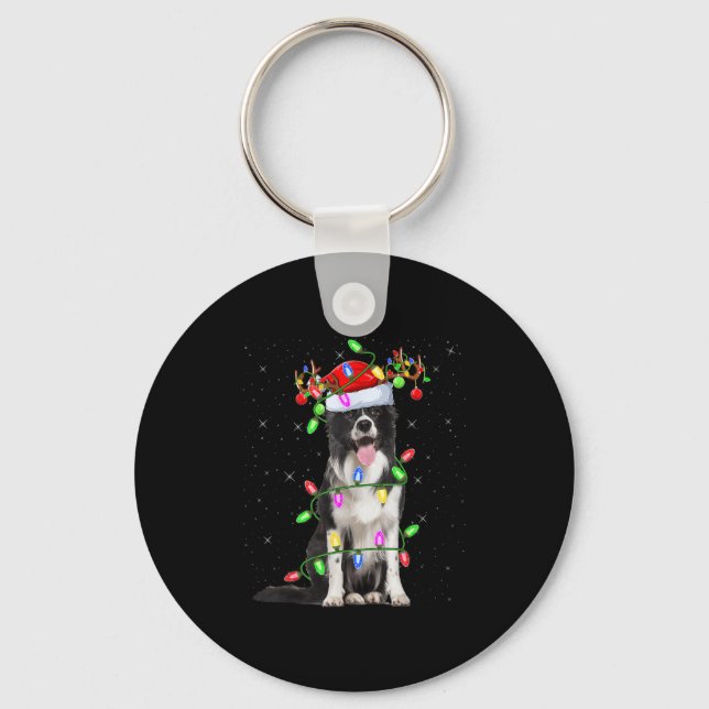 Xmas Holiday Lighting Santa Border Collie Dog Chri Key Ring (Front)