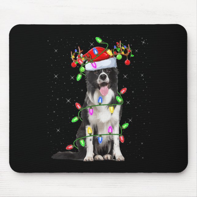 Xmas Holiday Lighting Santa Border Collie Dog Chri Mouse Mat (Front)