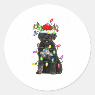 Xmas Holiday Lighting Santa Portuguese Water Dog C Classic Round Sticker