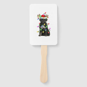 Xmas Holiday Lighting Santa Portuguese Water Dog C Hand Fan