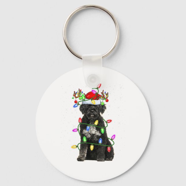 Xmas Holiday Lighting Santa Portuguese Water Dog C Key Ring (Front)