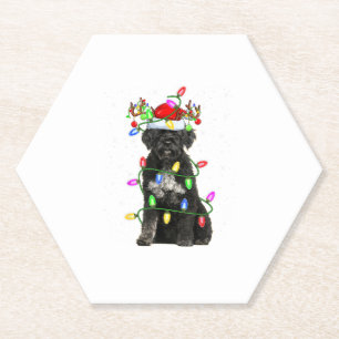 Xmas Holiday Lighting Santa Portuguese Water Dog C Paper Coaster