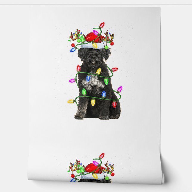 Xmas Holiday Lighting Santa Portuguese Water Dog C Wallpaper (Unrolling)