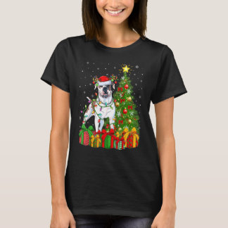 Xmas Holiday Lights Santa American Bulldog Christm T-Shirt