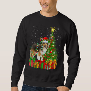 Xmas Holiday Lights Santa Sheltie Dog Christmas Tr Sweatshirt