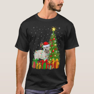 Xmas Holiday Lights Santa Westie Dog Christmas Tre T-Shirt