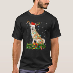 Xmas Holiday Reindeer Hat Santa Akita Dog Christma T-Shirt