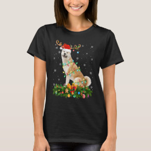 Xmas Holiday Reindeer Hat Santa Akita Inu Dog Chri T-Shirt