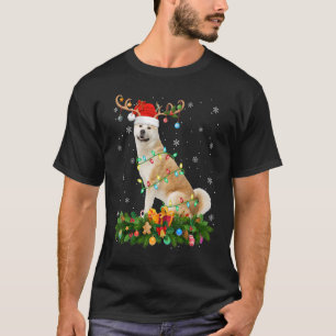 Xmas Holiday Reindeer Hat Santa Akita Inu Dog Chri T-Shirt