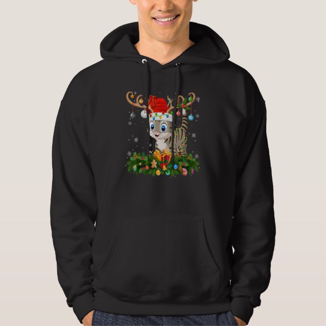 Xmas Holiday Reindeer Hat Santa Bengal Cat Christm Hoodie (Front)