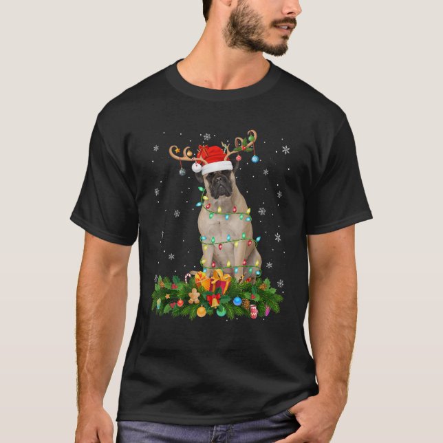 Xmas Holiday Reindeer Hat Santa Bullmastiff Dog Ch T-Shirt (Front)