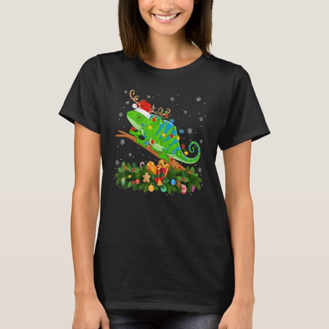 Xmas Holiday Reindeer Hat Santa Chameleon Christma T-Shirt (Front)