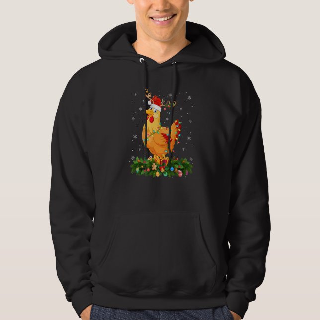 Xmas Holiday Reindeer Hat Santa Chicken Bird Chris Hoodie (Front)
