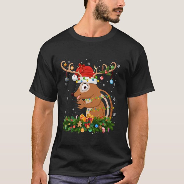 Xmas Holiday Reindeer Hat Santa Chipmunk Christmas T-Shirt (Front)