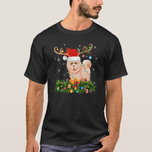 Xmas Holiday Reindeer Hat Santa Chow Chow Dog Chri T-Shirt