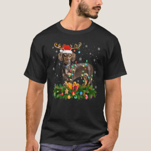 Xmas Holiday Reindeer Hat Santa Dachshund Dog Chri T-Shirt