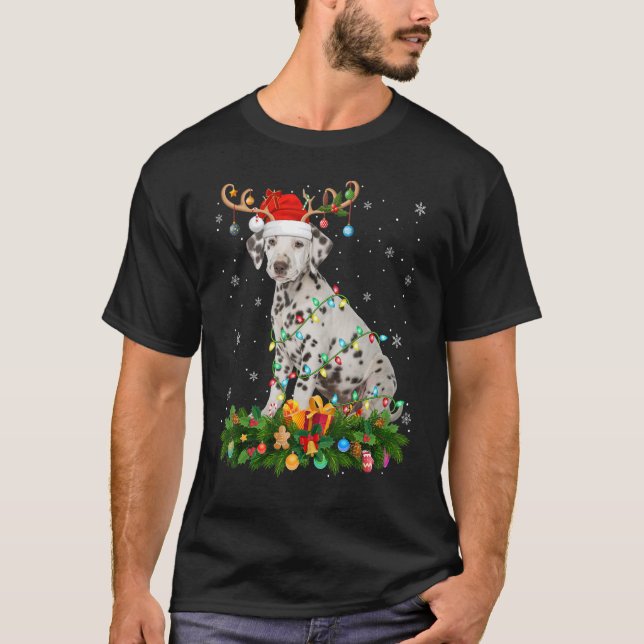 Xmas Holiday Reindeer Hat Santa Dalmatian Dog Chri T-Shirt (Front)