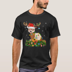 Xmas Holiday Reindeer Hat Santa Ferret Christmas  T-Shirt