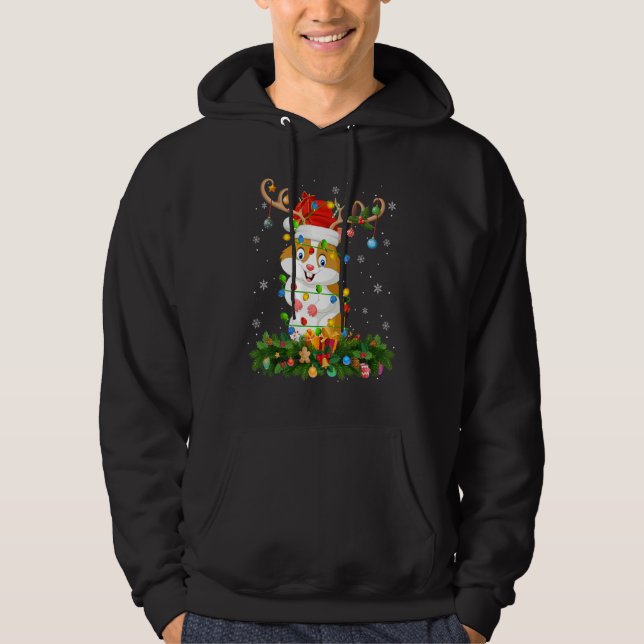 Xmas Holiday Reindeer Hat Santa Hamster Christmas Hoodie (Front)