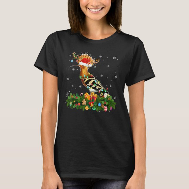 Xmas Holiday Reindeer Hat Santa Hoopoes Bird Chris T-Shirt (Front)