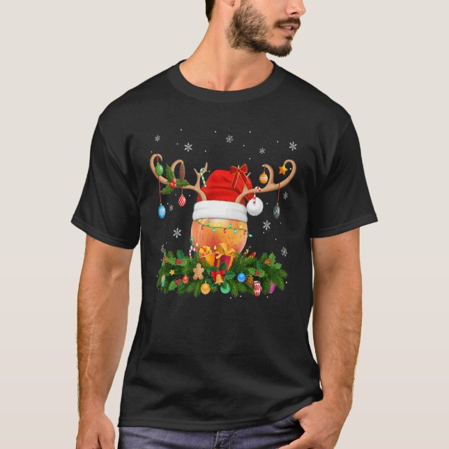 Xmas Holiday Reindeer Hat Santa Peach Fruit Christ T-Shirt (Front)