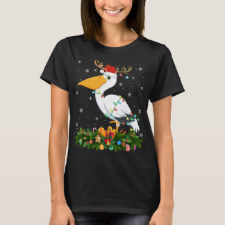 Xmas Holiday Reindeer Hat Santa Pelican Bird Chris T-Shirt