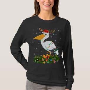 Xmas Holiday Reindeer Hat Santa Pelican Bird Chris T-Shirt