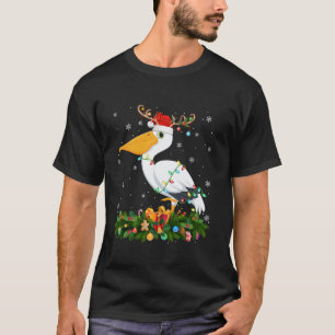 Xmas Holiday Reindeer Hat Santa Pelican Bird Chris T-Shirt