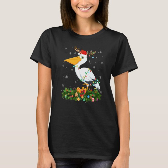 Xmas Holiday Reindeer Hat Santa Pelican Bird Chris T-Shirt (Front)