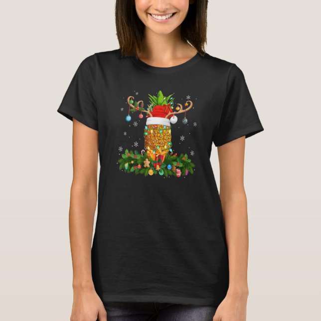 Xmas Holiday Reindeer Hat Santa Pineapple Fruit Ch T-Shirt (Front)