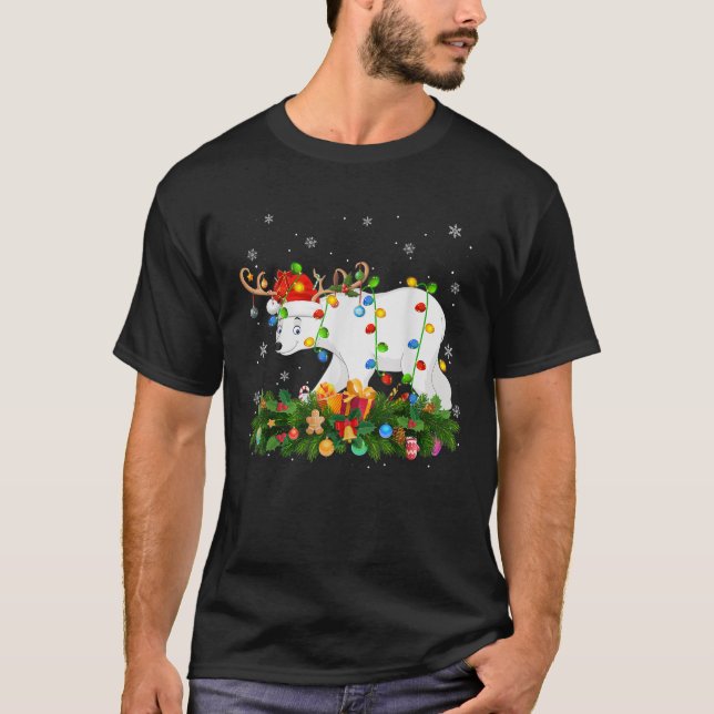 Xmas Holiday Reindeer Hat Santa Polar Bear Christm T-Shirt (Front)