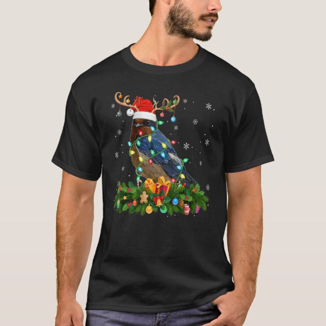 Xmas Holiday Reindeer Hat Santa Swallow Bird Chris T-Shirt (Front)