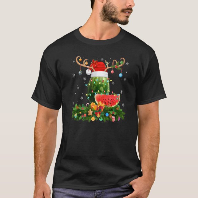 Xmas Holiday Reindeer Hat Santa Watermelon Fruit C T-Shirt (Front)