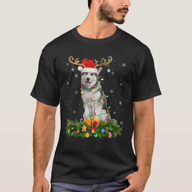 Xmas Holiday Reindeer Santa Alaskan Malamute Dog C T-Shirt (Front)