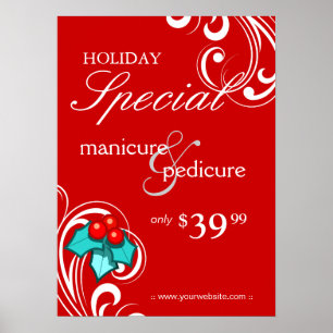 XMAS Holiday Sale Salon Poster Spa Red Blue Swirl