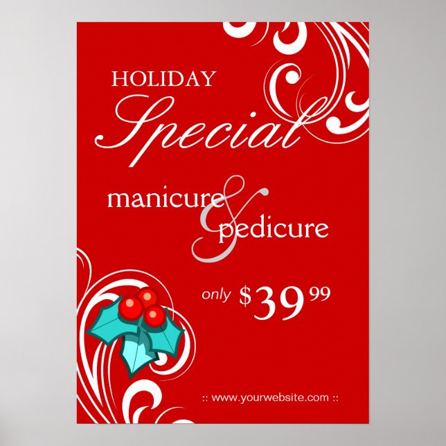 XMAS Holiday Sale Salon Poster Spa Red Blue Swirl (Front)