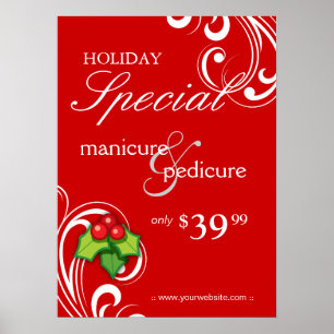 XMAS Holiday Sale Salon Poster Spa Red White Swirl