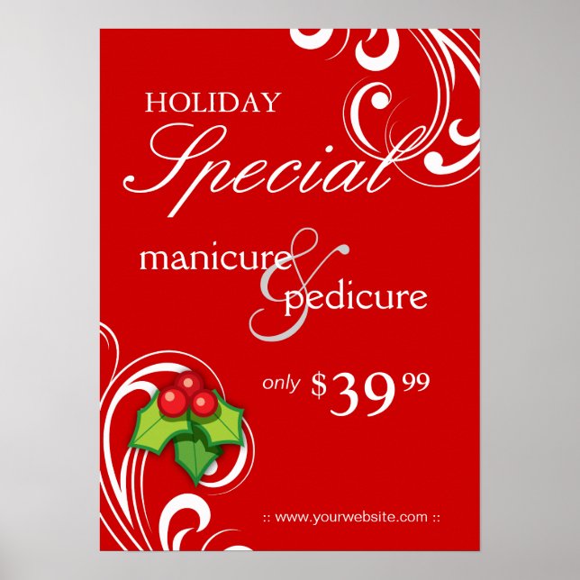 XMAS Holiday Sale Salon Poster Spa Red White Swirl (Front)
