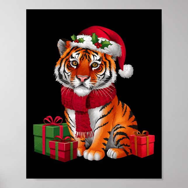 Xmas Holiday Santa Bengal Tiger Christmas  Poster (Front)