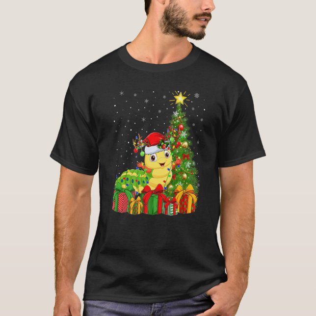 Xmas Holiday Santa Caterpillar Christmas Tree   T-Shirt (Front)