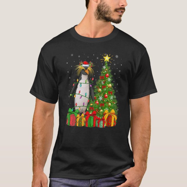 Xmas Holiday Santa Emperor Penguin Christmas Tree  T-Shirt (Front)