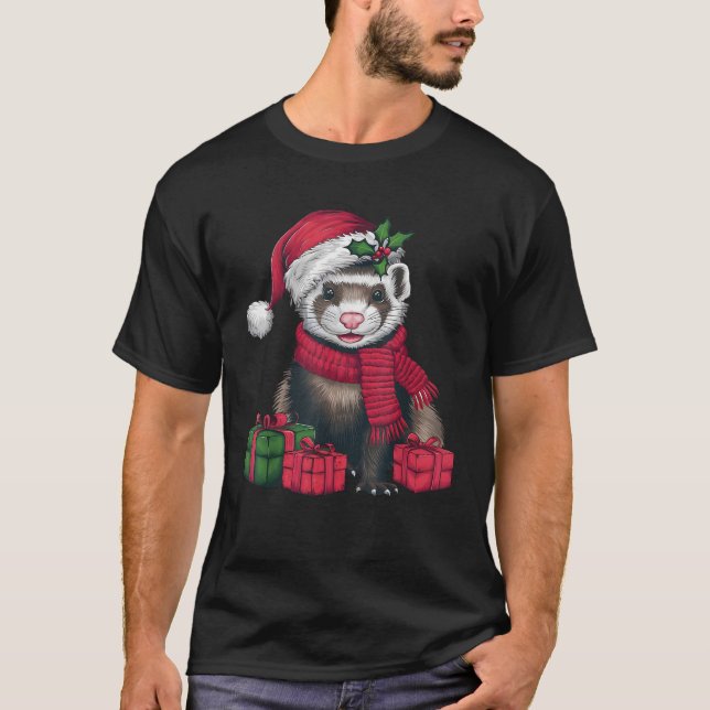 Xmas Holiday Santa Ferret Christmas  T-Shirt (Front)