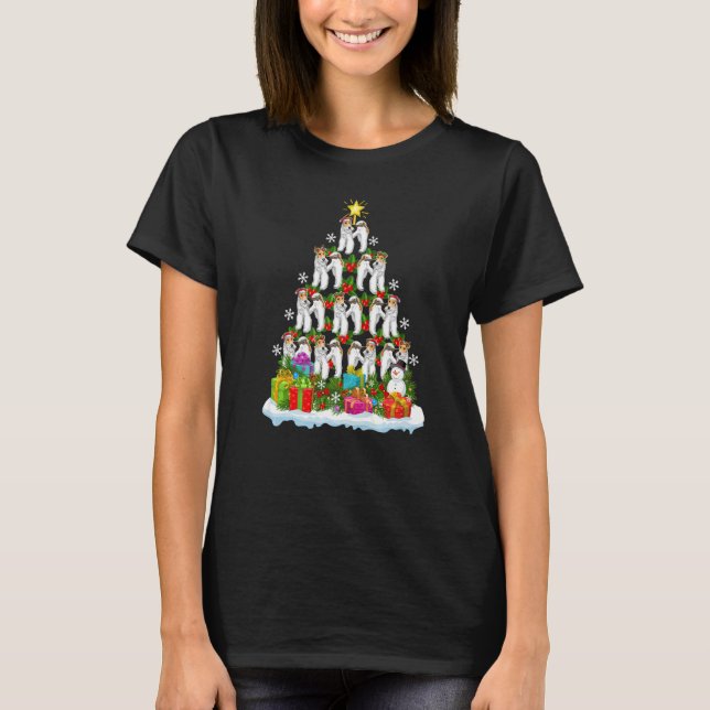 Xmas Holiday  Santa Fox Terrier Dog Christmas Tree T-Shirt (Front)
