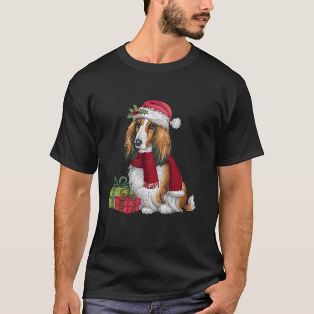 Xmas Holiday Santa Hat Afghan Hound Dog Christmas  T-Shirt (Front)