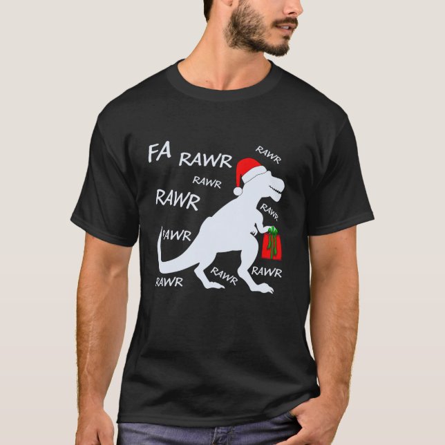 Xmas Holiday Santa Hat Dinosaur Fa Rawr T Rex Dino T-Shirt (Front)
