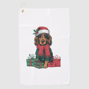 Xmas Holiday Santa Hat Irish Setter Dog Christmas Golf Towel