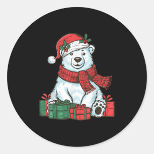 Xmas Holiday Santa Hat Lar Bear Christmas Classic Round Sticker